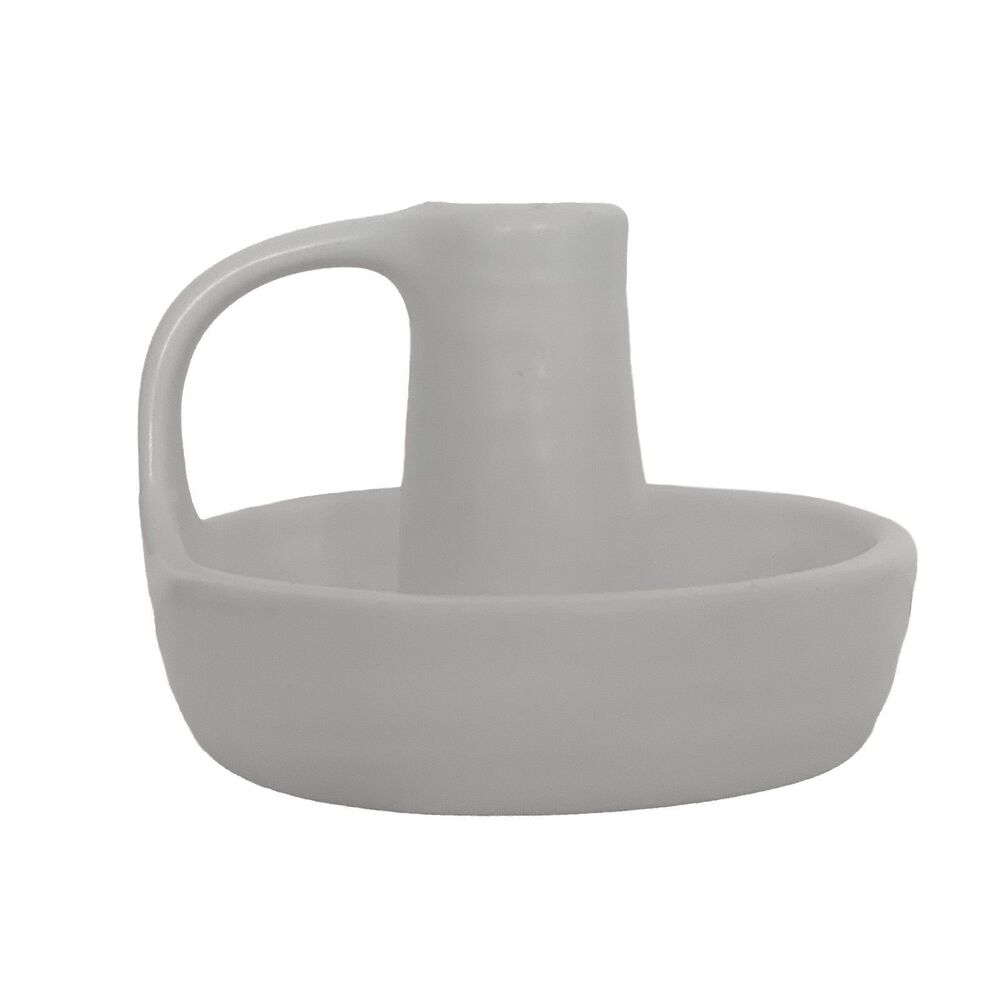 IKEA GODTAGBAR Ceramic Candlestick White Chamberstick Candle Holder Handled 3"